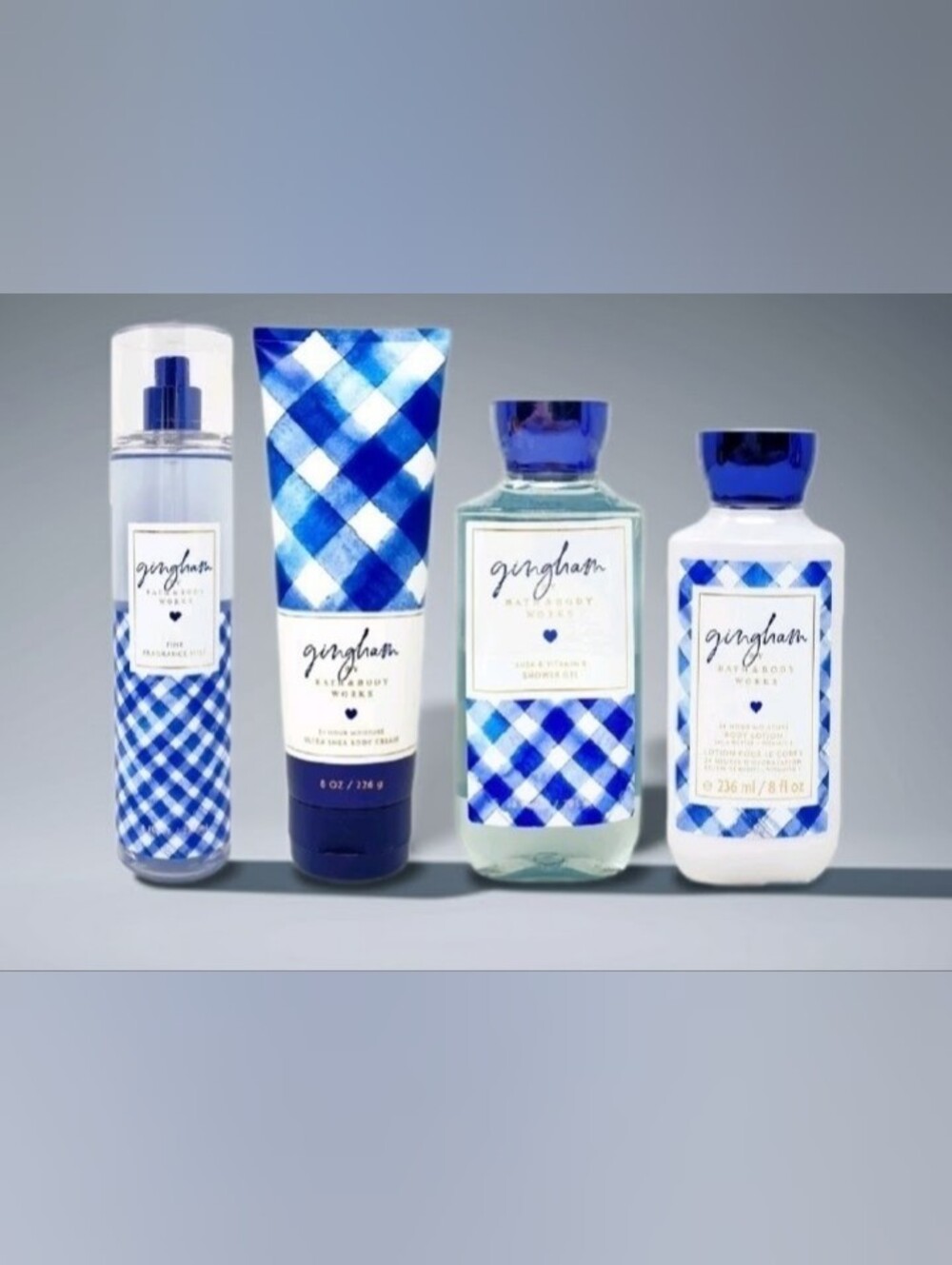 Bath & Body Works Gingham Blue 4 Piece Set - New